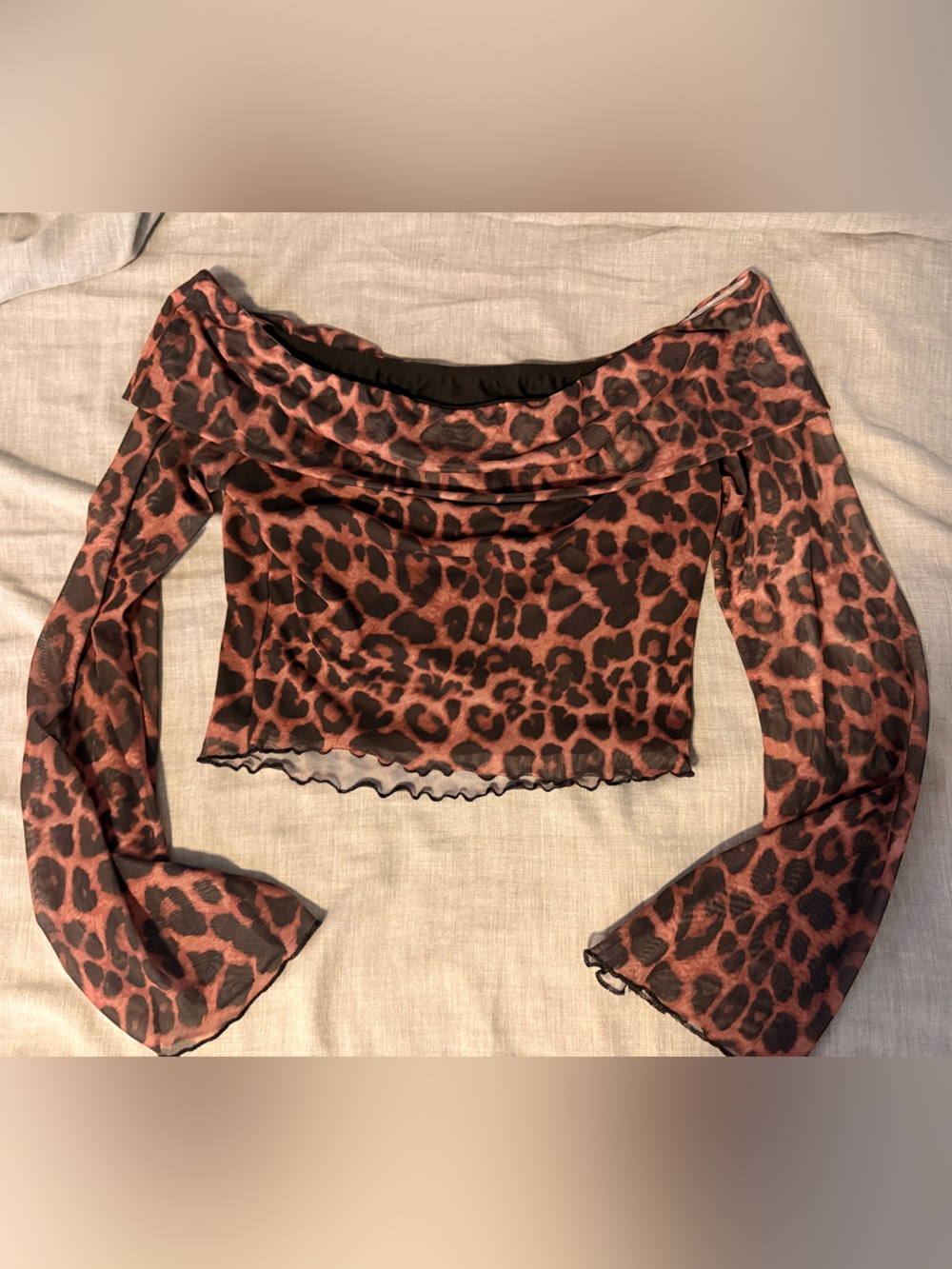 SHEIN leopard print off the shoulder long sleeve crop top